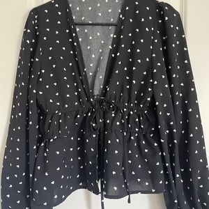 Shein Black Heart Blouse with Ties On Front
